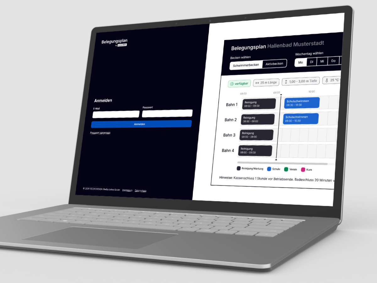 Laptop zeigt Plattform für interaktive Belegungspläne von GECKOVISION