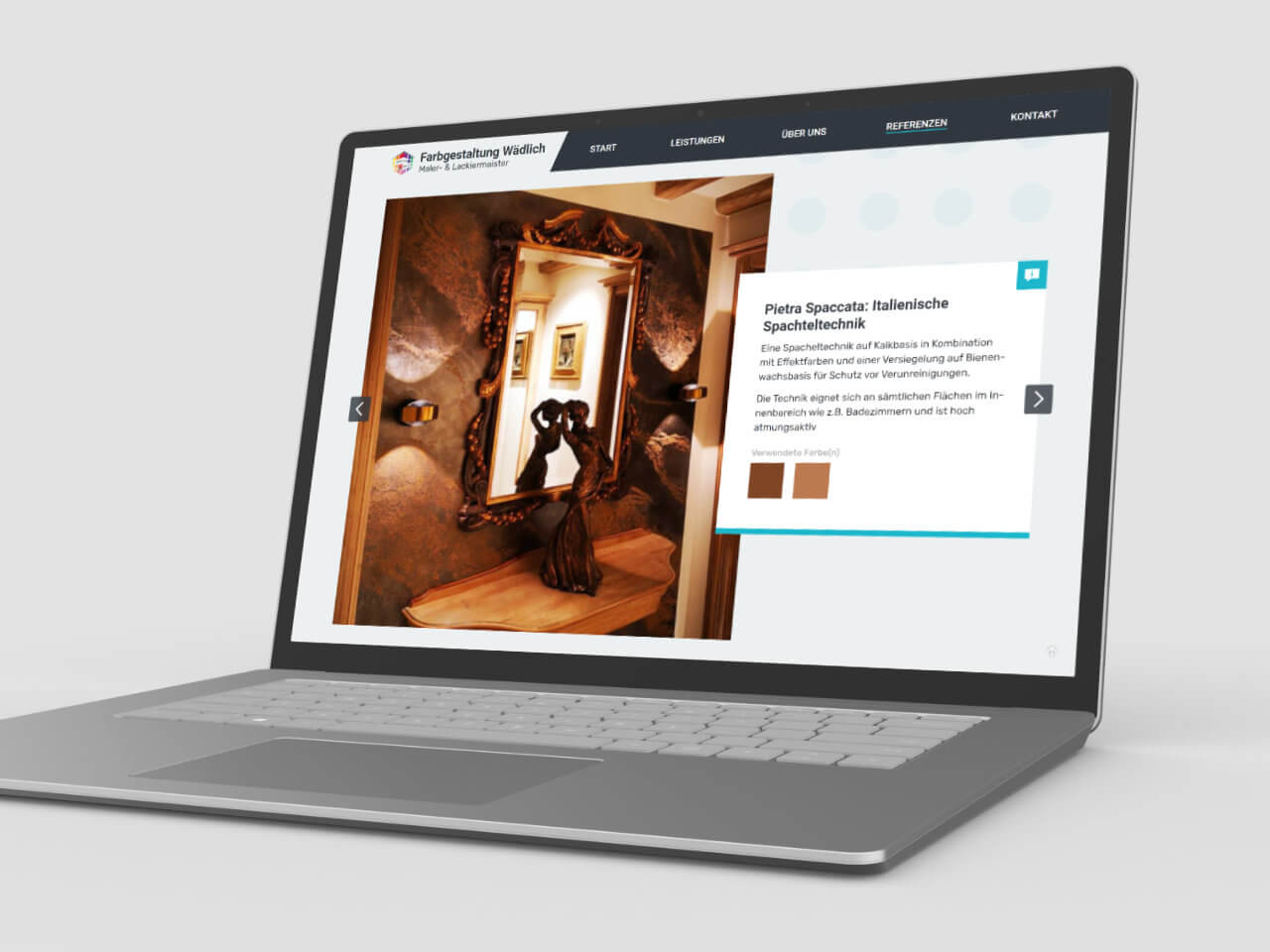 Laptop zeigt von uns entwickelte Website für Farbgestaltung Wädlich